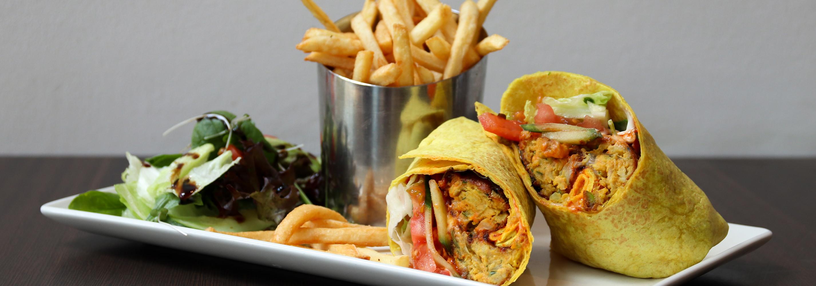 Pakora wrap served in Mungo's (one of 11 catering outlets included in catering plan)