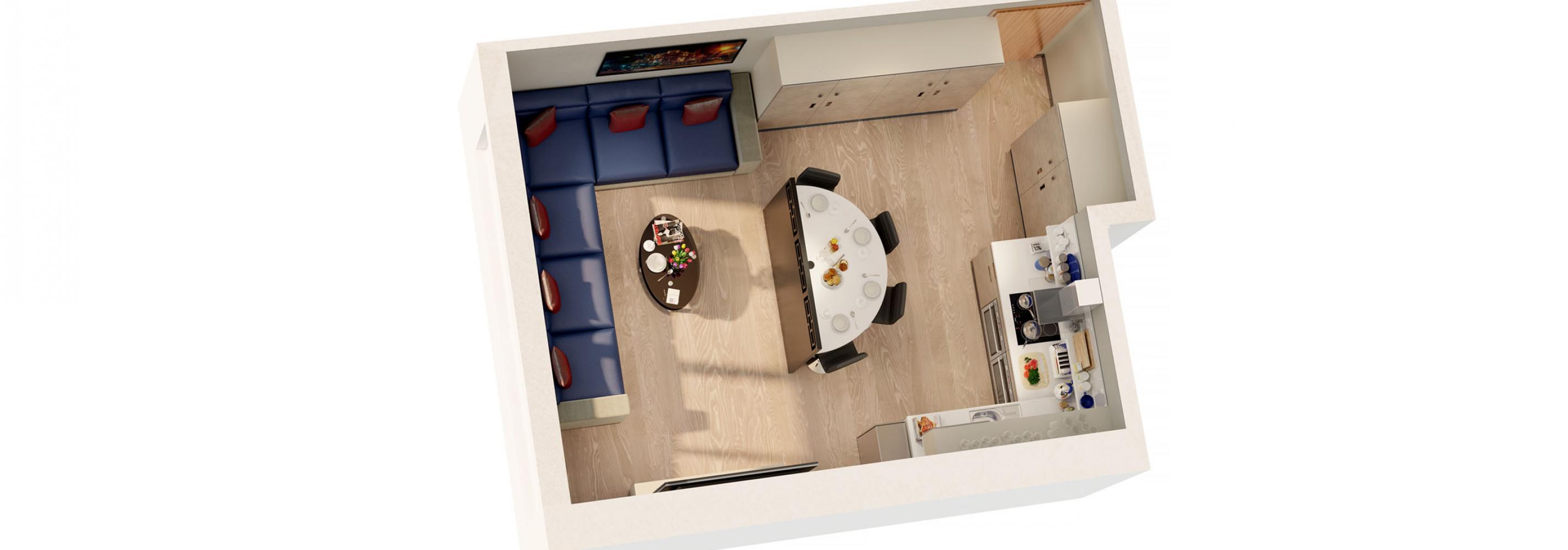 Floorplan shared Kitchen/Lounge area