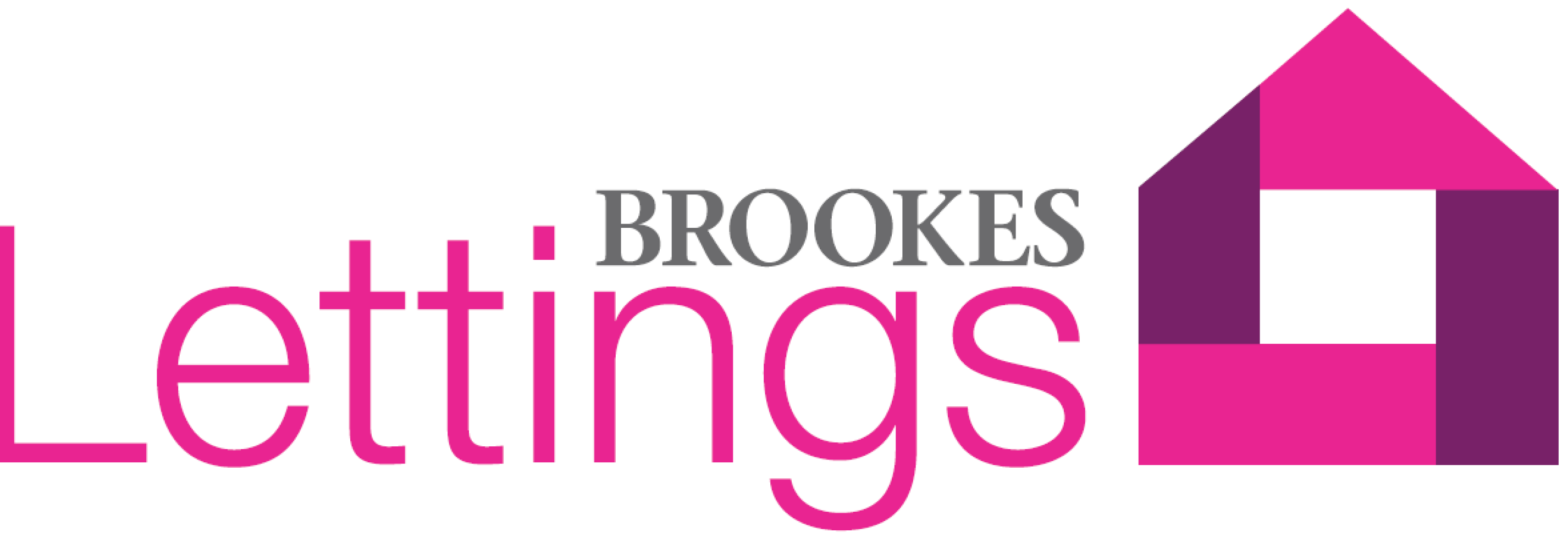 Brookes Lettings Logo (grey and pink text with a pink and purple abstract house)
