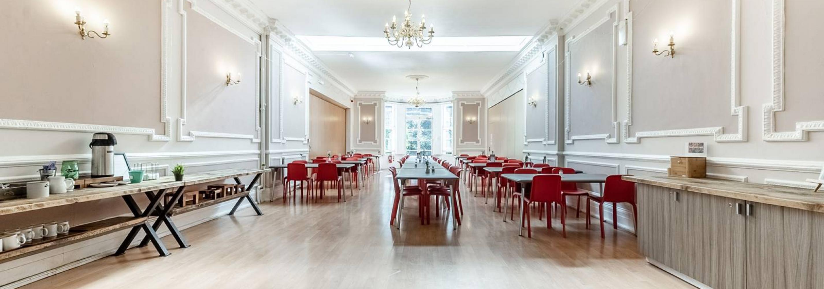Student dining hall of Lee Abbey London served by our catering service