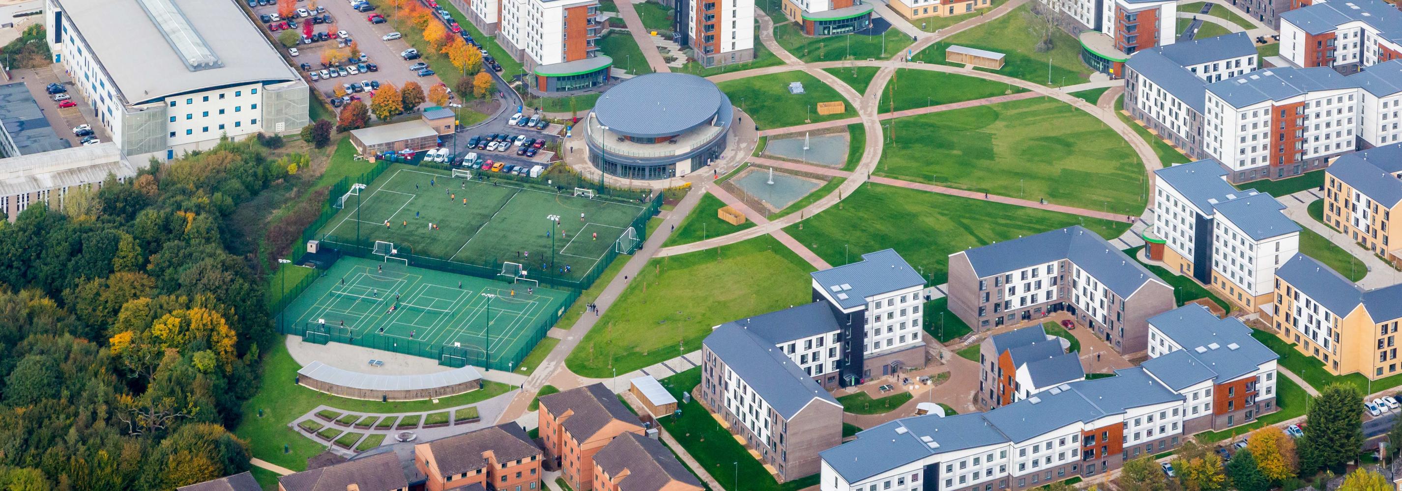 Aerial view of College Lane campus accommodation
