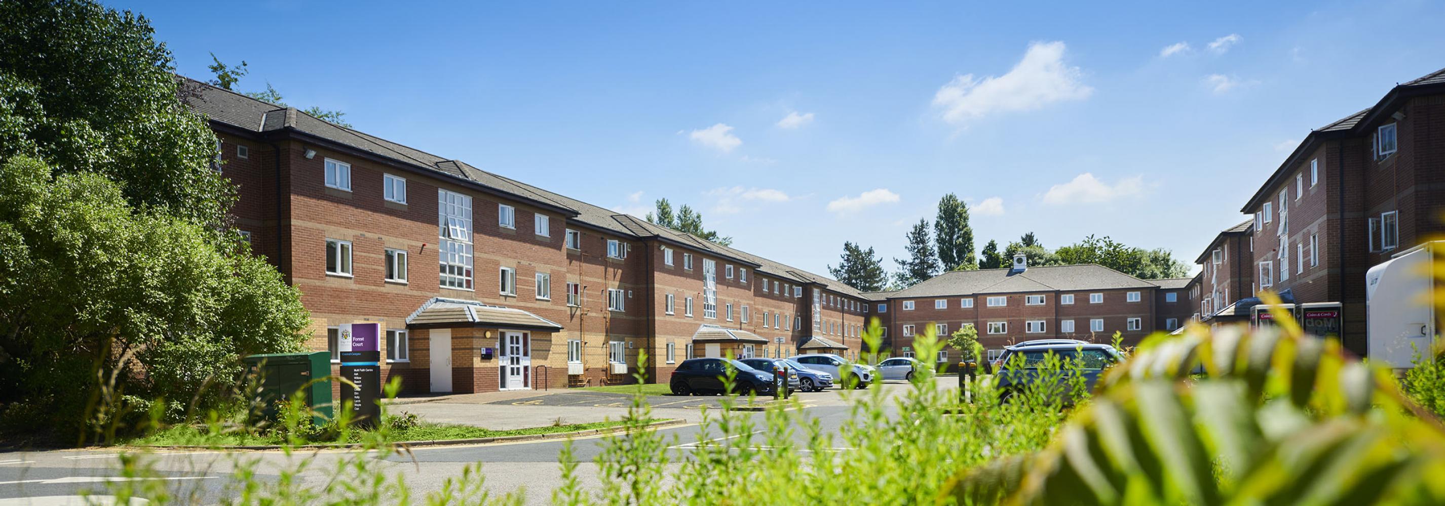 Exterior of Forest Court accommodation buildings.