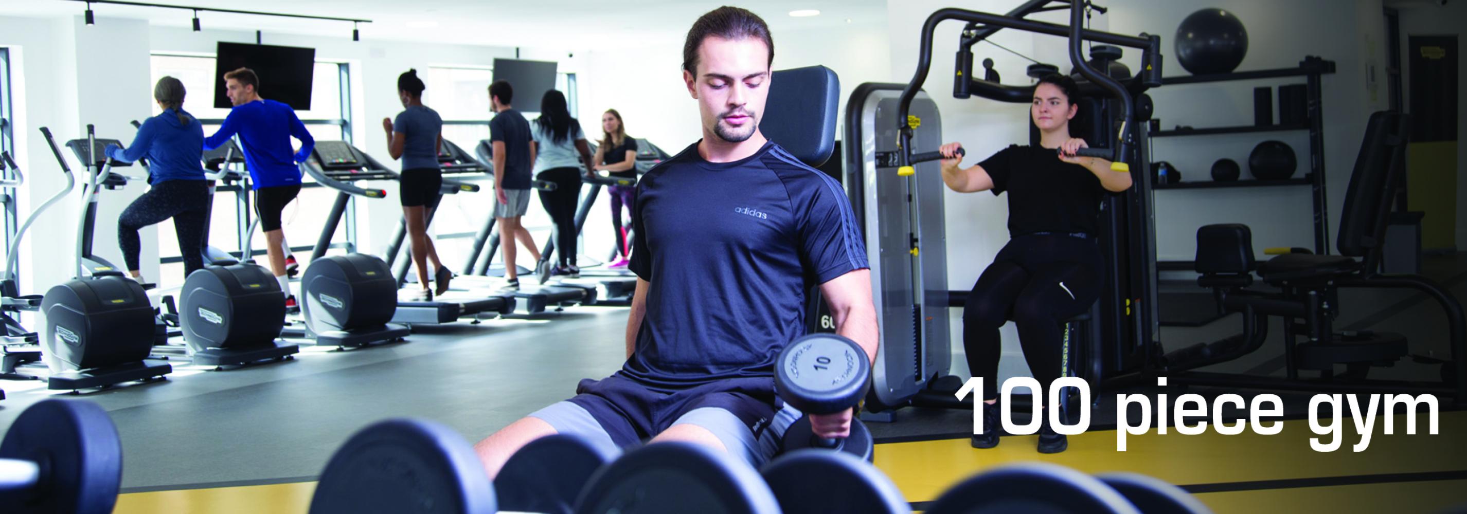 Work out in our 100-piece, air-conditioned gym