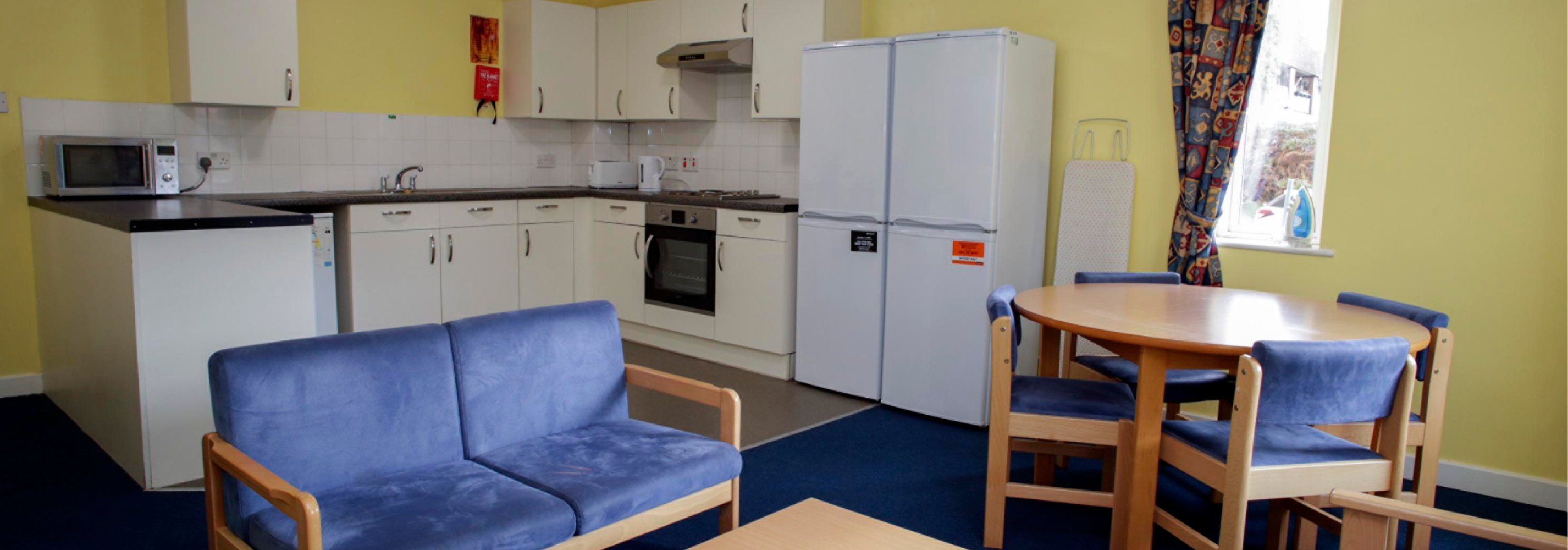 Shared kitchen and living space.