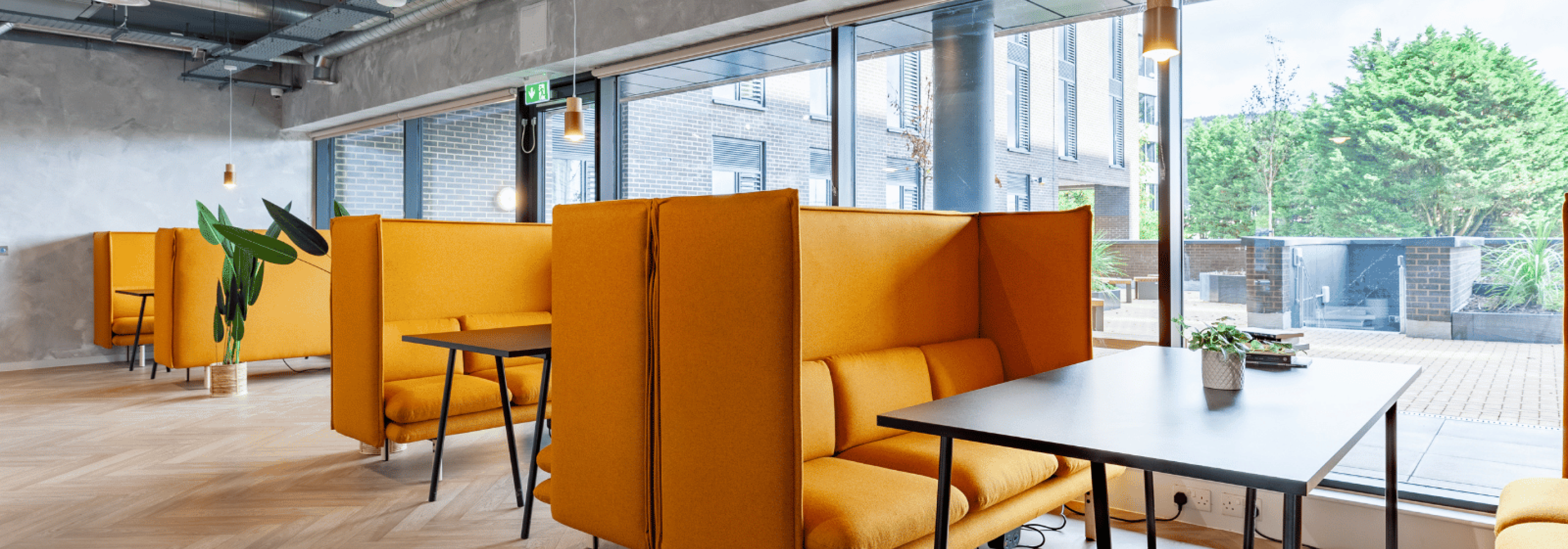 Study area with comfortable chairs and tables